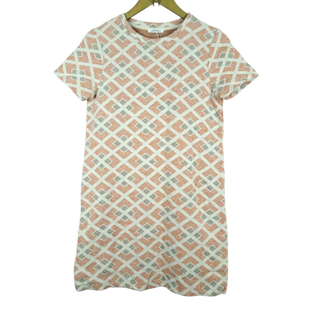 Zara Trafaluc Shift Mini Dress Size S Orange Diamond Print